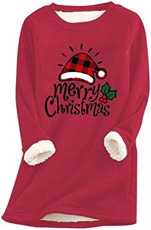 Божиќна Шерпа наредена џемпер за жени Зимски топла термичка долна облека врвови со долги ракави екипаж пуловер касаул