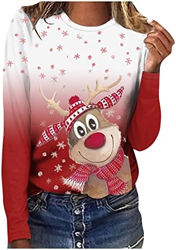 Маичили за породилни кошули за жени за жени со чамци за Божиќни кошули за Божиќни печатени ретро преголеми долги божиќни џемпери