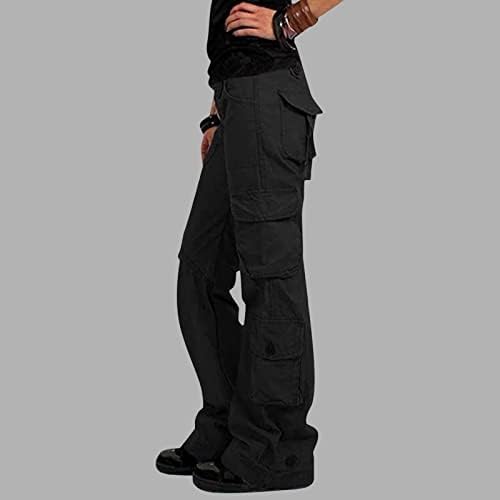Zlovhe Camo Cargo Pants за жени, женски широки карго панталони со џебови широки панталони за нозе лабави долги панталони товарни