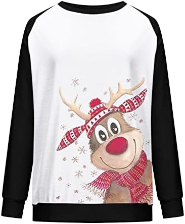 Женски Божиќни кошули Дедо Мраз и елени печати туника, долга ракав Бејзбол маичка со екипаж на блуза со блуза, врвна маичка