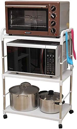 KMMK RACK за складирање погоден за кујна домашна канцеларија дневна соба ， 3 нивоа микробранови решетки за рерна макара подвижна