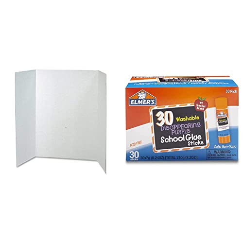 Riteco 22128 Tri-Fold Display/Presentation Boards, 40 x28, White, & Elmer, кои исчезнуваат виолетова школска лепак за лепак, миење, 7 грама, 30 брои