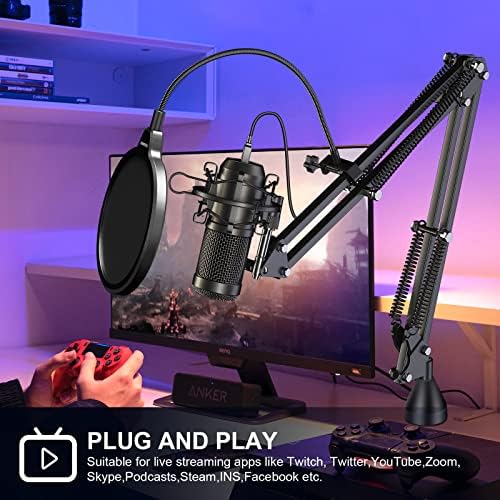 Микрофон за кондензатор Aookeo USB, 192KHz/24bit Professional PC Podcast Podcast Cardioid Microphone комплет со бум рака, монтирање
