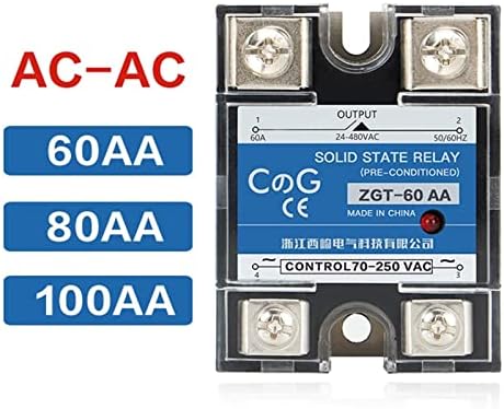 Exongy SSR-60AA 80AA 100AA реле Единечна фаза AC Контрола AC 70-280VAC до 24-480V топлински мијалник 60A 80A 100A AA Solid State Relay