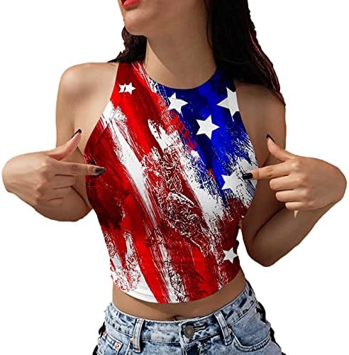 4-ти јули кошули резервоар за врвови за жени Американско знаме летно секојдневно starsвезди без ракави на маици ленти за фитнес