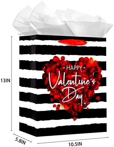Вахоме Среќен Денот На Вљубените Подарок Торба Со Рачка 13 x10, 5 x5, 8 Големи Црвена Роза Подарок Кеси Со Ткивна Хартија, Романтични