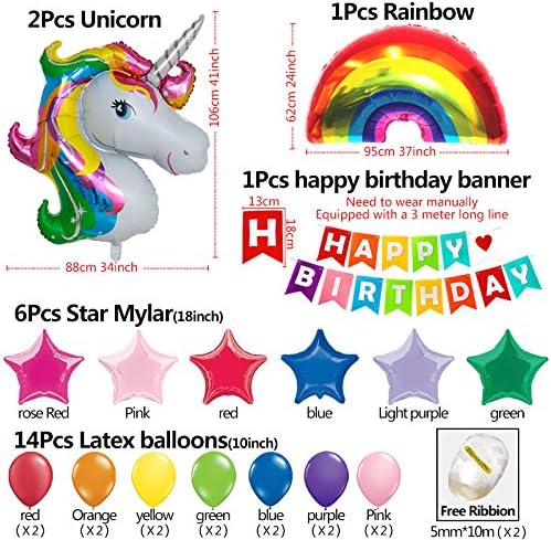 25 пакет Шарени Среќен Роденден Банер &засилувач; 32 инчен Еднорог Балони Светла Виножито Ѕвезди Фолија Балон За Прв Роденден