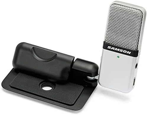 Samson Go MIC USB микрофон за Mac и компјутерски компјутери, Silver комплет-со мешавини со над-уво TH-MX2, крпа за микрофибер