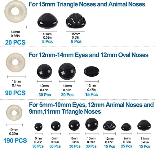 566 парчиња безбедносни очи и носеви за амигуруми, полнети капчиња со мијалници, занаетчиски кукли и нос за мечето на мечето