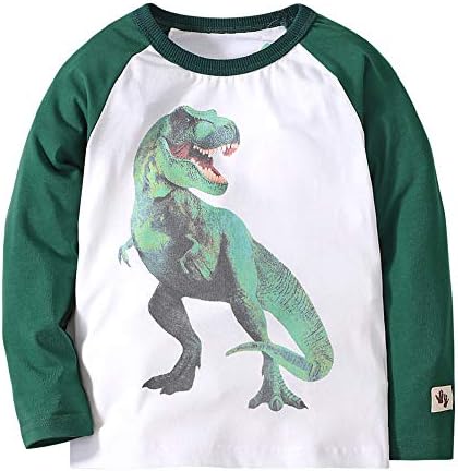 Детски момчиња памук диносаурус маица 3 пакувања со долг ракав за 2-8 години