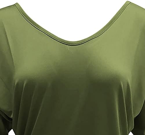 Women'sенски Batwing 3/4 ракави врвови лето V вратот на копчето назад модни маички обични лабави вклопени цврста боја на туника блузи