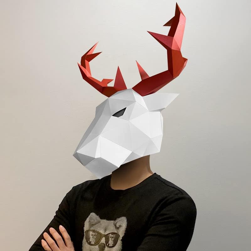 Божиќна елен маска за модел на животински хартија за костуми за забава, 3D Papercraft Art Origami, DIY занаетчиски подарок рачно