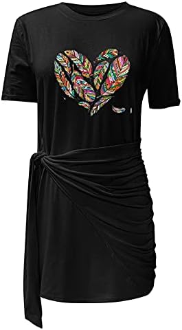 Lkchoose летен фустан жени кратки ракави на вратот, печатено печатено лак, без нередовен мини фустан, каросерија маица кратка