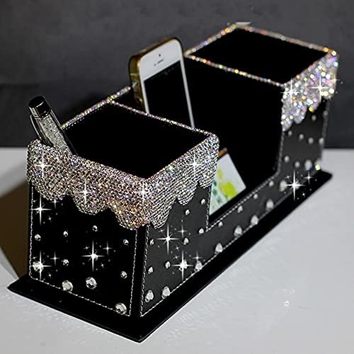 Анкус Исклучителна пенлива дијамантска кожна канцелариска кутија За складирање Црна луксузна класична кутија за складирање