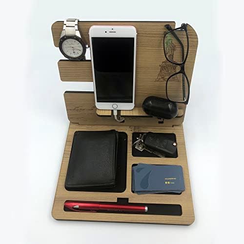Печатено дрвен телефонски докинг станица Статуа на слобода, штанд на паричник, штанд за гледање, држач за клучеви, подарок за