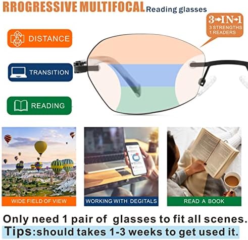 Sunamoy Мултифокус очила за читање жени Прогресивни мултифокални без линија Бифокален читач на безжични очила со сина светлина