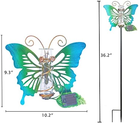 Мерач на дожд на отворено, соларно напојување со висечки дожд, декоративен дизајн на пеперутка со двојна скала за точно мерење