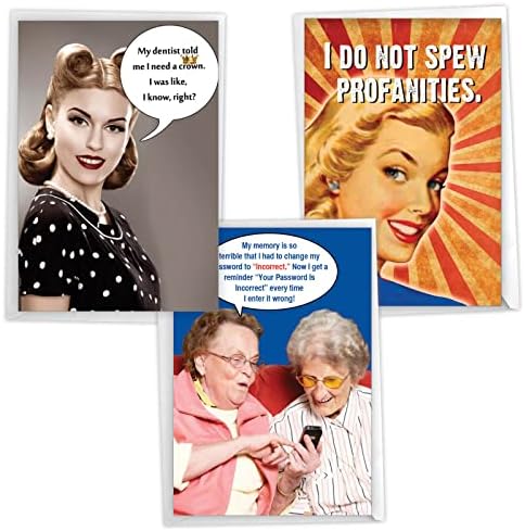 Благородни работи Избрани 3 Пакет, Смешни Непослушен Ретро Роденденски Картички За Жени со 5 х 7 Инчен Пликови Смеење Дами VC2807BDG-C1x3