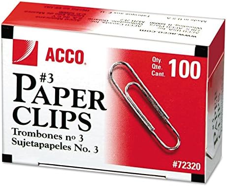 Acco 72320 Непречен стандарден клип за хартија, 3, сребро, 100/кутија, 10 кутии/пакет