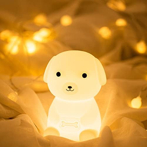Qanyi кученце куче ноќно светло за деца, менување на бојата LED симпатична силиконска расадник за силикони ноќно светло светло