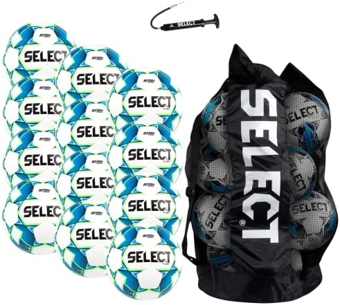Изберете фудбалска топка со трева, пакет со 12 топка со торба со топка и рачна пумпа, бела, големина 5