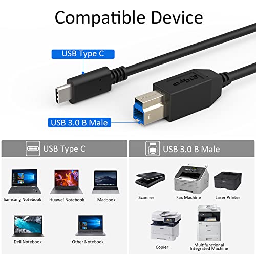 CBUS 6ft USB-C ДО USB - B USB 3.0 Кабел Компатибилен Со iFi Зен DAC, Dell Монитори, Печатачи Скенери, Надворешни Хард Дискови,