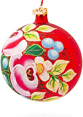 Рози букет стаклена топка Божиќен украс 4 инчи