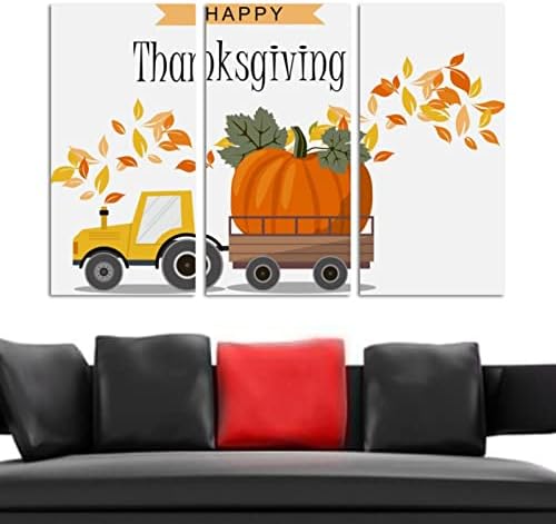 Wallидна уметност за дневна соба, камион за жетва на Денот на благодарноста со тиква врамена декоративно масло за сликање постави