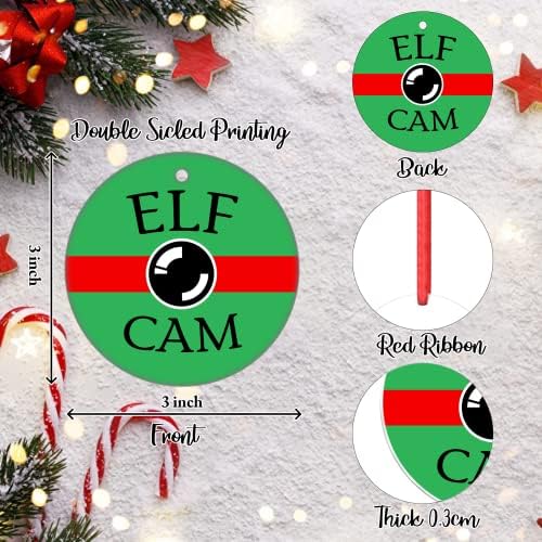 Gomblessign Elf Cam Ornament Божиќ 2021 Надзор за надзор Дедо Мраз како виси Божиќно дрво Декор, празник ве гледа непослушен