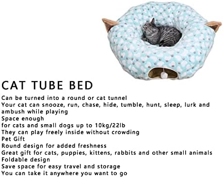 Кревет за мачки за кучиња со душек, склопувачки 3 начини на мачка цевка Кондо играчка играчка со забавна топка, скривалиште