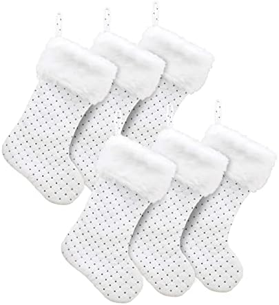 Каракнити бели Божиќни чорапи 6 пакувања големи везени везени везени бели Божиќни чорапи Персонализирани Божиќни украси за домашни