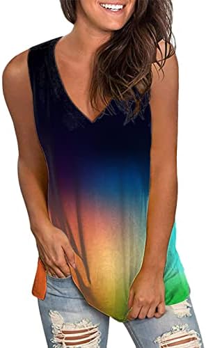 Gdjgta женски обични бои во боја вратоврска боја печатен резервоар Врв V вратот без ракави ками маички женски резервоар за вежбање