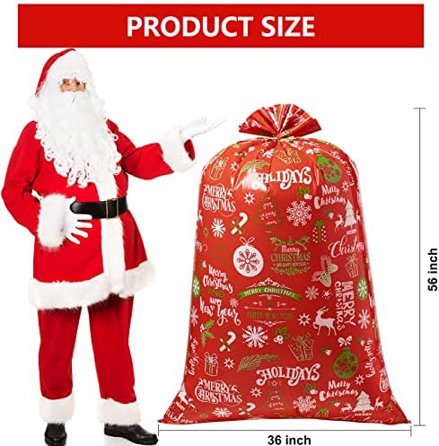 6 ПАРЧИЊА Големи Божиќни Торби За Подароци, 56 х 36 Инчни Џамбо Џиновски Торби За Подароци со Жица и Ознака За Подароци За Големи