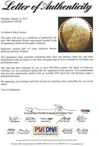 1960 година Ориолес 26X тим потпиша бејзбол ПСА/ДНК Лоа Брукс Робинсон и Хојт Вилхелм - Автограмски бејзбол