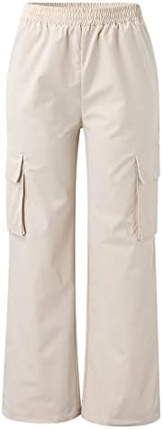 Панталони со карго за карго, женски широки панталони со џебови широки панталони за нозе лабави комбинезони долги панталони товарни