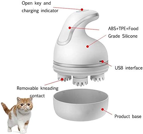 Масаџер за мачки, масажер со скалп, USB полнење 3Д глава мачка омнидирекционална автоматска ротирачка масажер што може да се