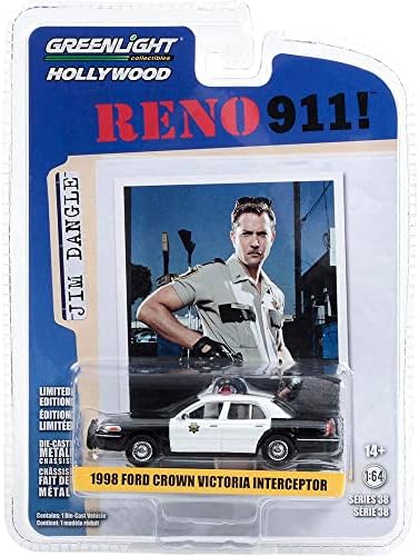 Greenlight 44980 -B Холивудска серија 38 - Рено 911! - Поручникот Jimим Дангл, Круна на круната Викторија Полициска пресретнувач - Одделот за рено Шериф 1/64 Скала на скала