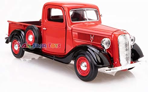 1937 Ford Pick Up Truck, црвен со црна - изложби 73233 - 1/24 Scale Diecast Model Car By Motor Max