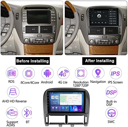 Fbkphss 9 Инчен Android 11.0 Автомобил Радио СО GPS Навигација За Lexusls430 2000-2006 Bluetooth Carplay Android Автомобил DSP