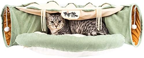 Кревет за Тунел за мачки мелпет, Тунел За Мачки 2 во 1 Со Топка За Гребење, Перница и Импровизирана Лежалка