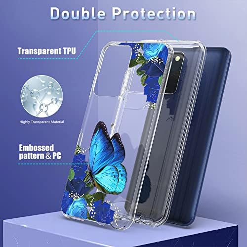 Качен за Samsung Galaxy A03s Case, 2 во 1 3Д сина пеперутка Цветна тенка фит хибриден удар на шок -изобилен мобилен телефон