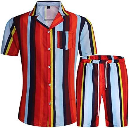 Менс 2 парчиња спортски поставувани маички шорцеви панталони панталони костум за мажи вафли карирани 2 парчиња сетови лето