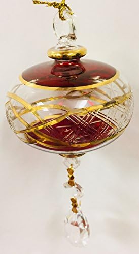 Црвена топка со златни акценти и кристален шарм Египетски стакло Божиќен украс