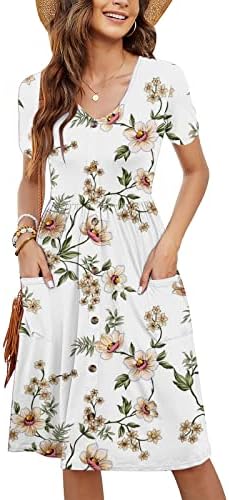 lcepcy женски v-вратчето копче надолу плетено летни фустани скријте го стомакот облечен случајниот краток ракав замав миди фустани