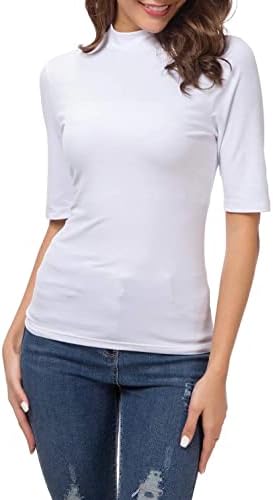 TNTIYO Women'sенски потсмев со женски врвови на врвовите на половина ракав Тенок кошули Обични цврсти маици