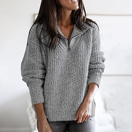 Женски џемпери на YmosrH, бојата заширање на долги ракави, јака, полу-патент пулвер плетен џемпер врвен кардиган