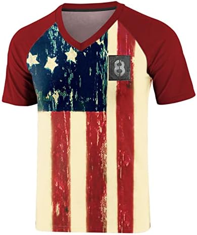 XXBR 4-ти јули маички за кратки ракави за мажи, 2022 година Ново летно патриотско ретро знаме против тренингот на вратот, мускулни