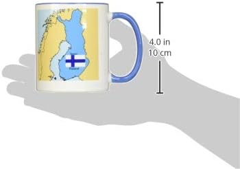 3drose mug_37585_6 Картата и знамето на Финска со Финска печатена на англиски и фински. Две тони сина кригла, 11 мл, разнобојно