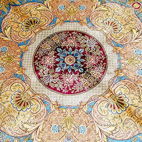 Јучен Килим Голем Свилен Тепих 9х12 Тиркизна Рачно Јазол Табриз Традиционален Исфахански персиски свилени Теписи За Дневна Соба