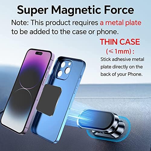 【2-пакет】 држач за магнетски телефон за автомобил, [Супер силен магнет] [со 4 метална плоча] iPhone магнетски автомобил за мобилен